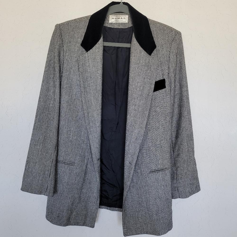 Vintage Dumas black and white houndstooth blazer